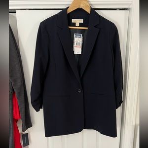 Michael Kors Ruched Sleeve One-Button Blazer Jacket